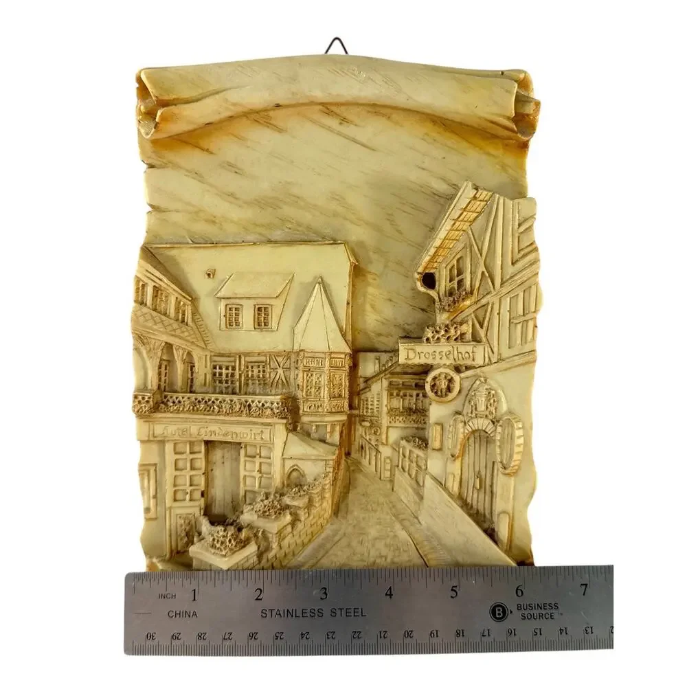 Vintage Rüdesheim Germany 3D Wall Plaque Relief Hotel Lindenwirt Drosselhof 9”